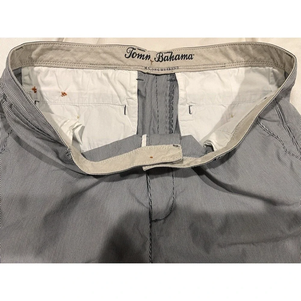 Tommy Bahama 100% Cotton Men’s Flat Front Chino Shorts 38 Blue White Stripe 10”